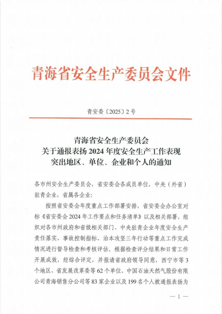 喜報！2024年度安全生產(chǎn)工作表現(xiàn)突出企業(yè)和個人名單揭曉！
